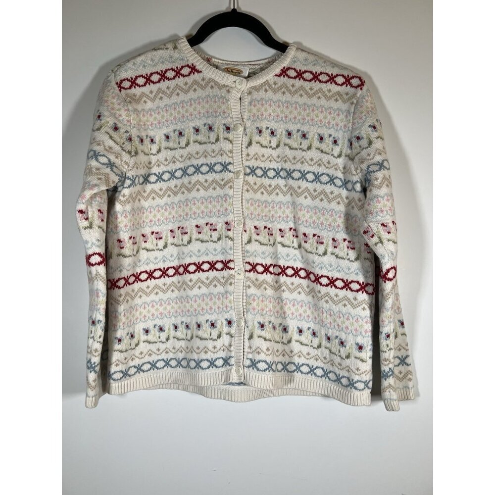 Vintage 90s Talbots fair isle cotton cardigan preppy coquette S cottagecore